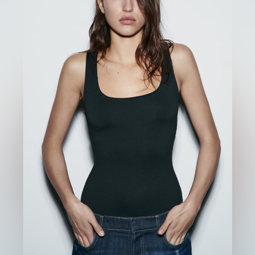 Zara wide strap black top - L